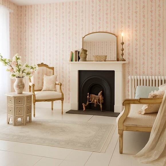 Vintage 1980s Floral Stripe Motif Wallpaper - Picture 8 of 8